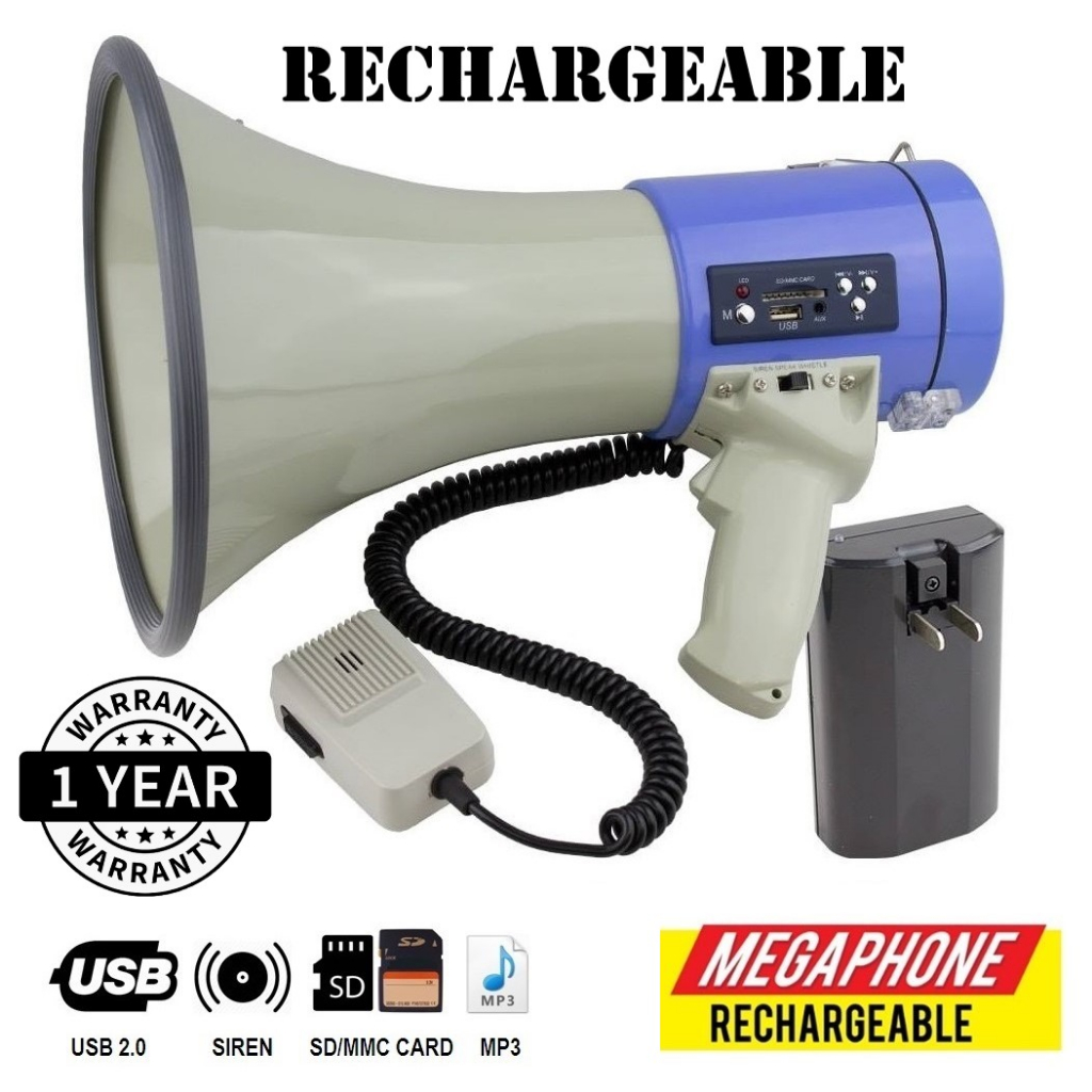 Pampdx Sr Su Power Megaphone Loud Hailer With Siren Usb Sd Aux