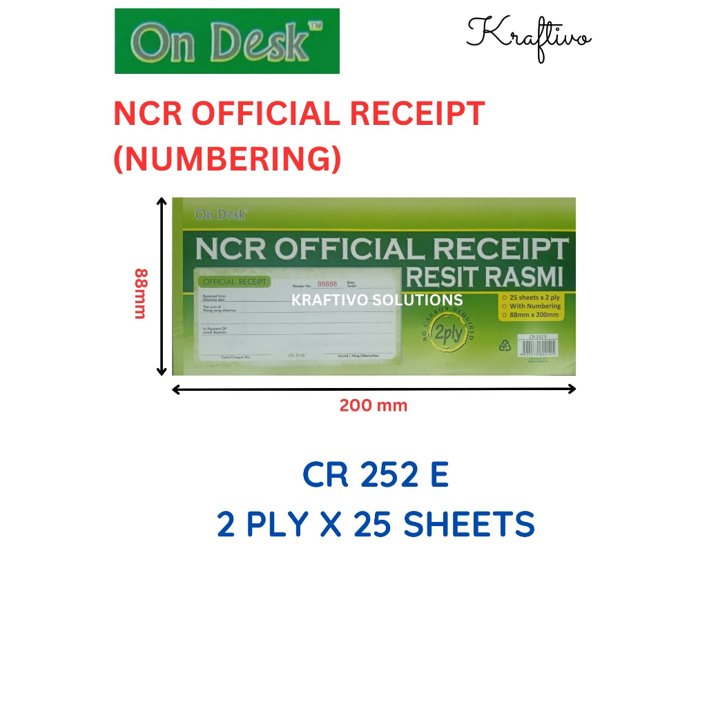 On Desk Ncr Carbon Official Receipt Book With Numbering Ply Cr