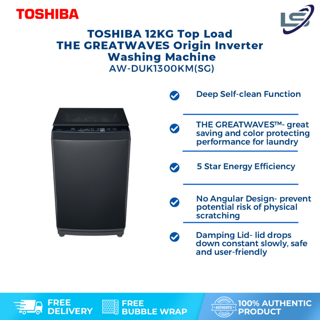 TOSHIBA 12KG Greatwaves Top Load Washing Machine AW DUK1300KM SG