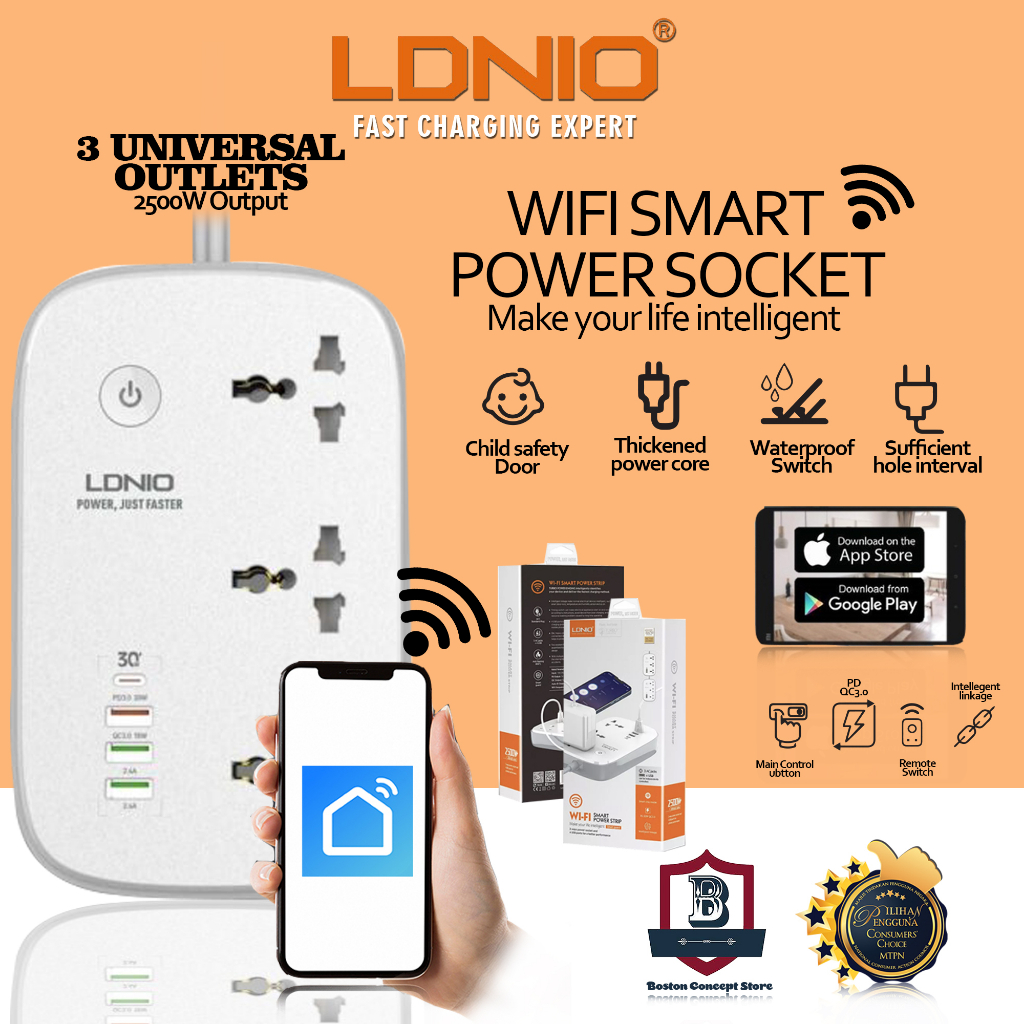 LDNIO SCW3451 WiFi Smart Universal Power Strip Extension Plug With