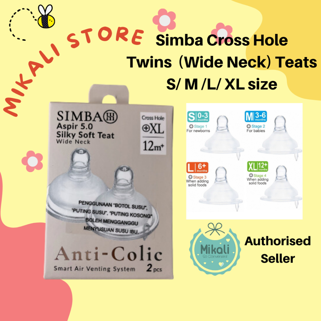 Simba Mother K Anti Colic Wide Neck Cross Hole Anti Colic Nipple Or