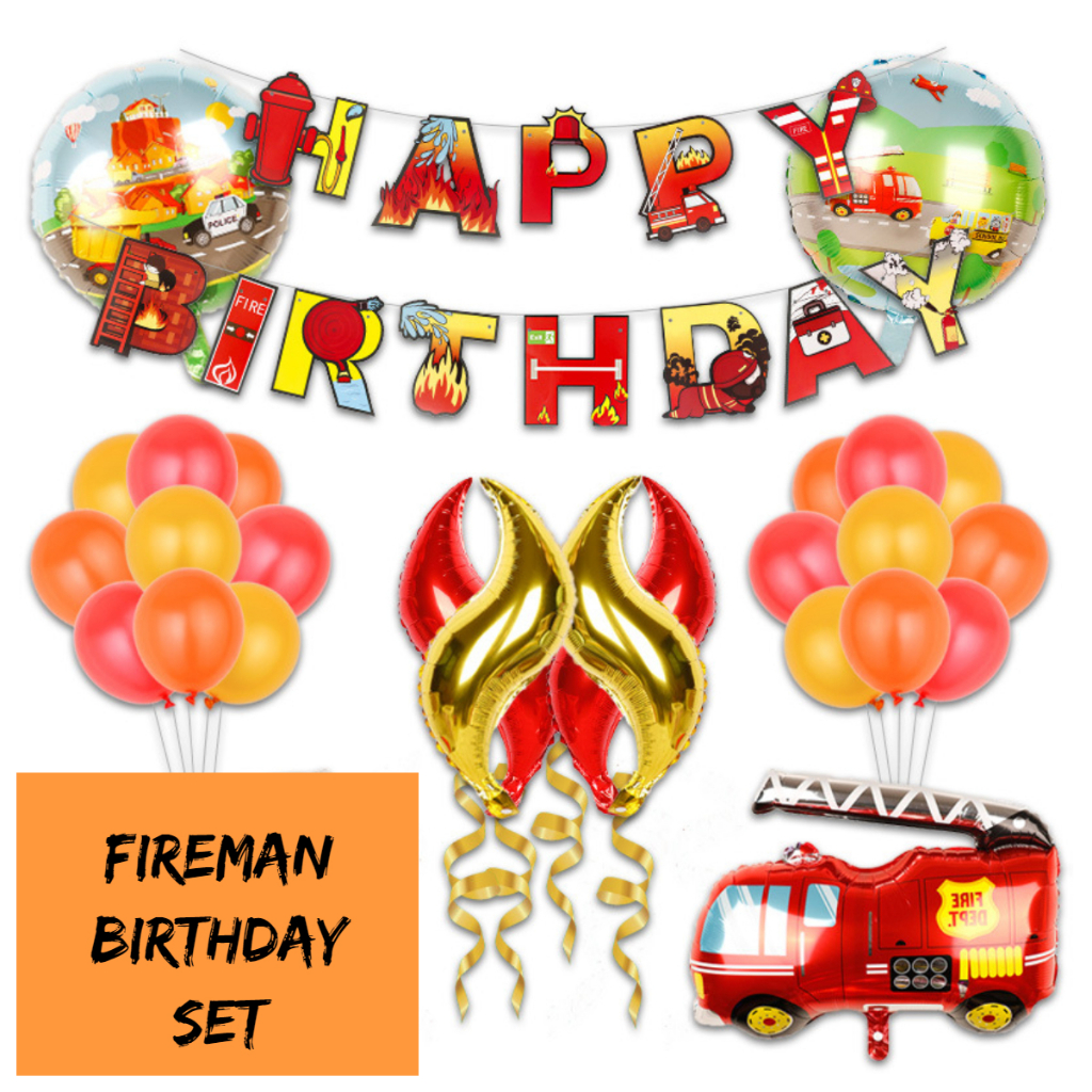 Ready Stock 26pcs DIY Fireman Themed Happy Birthday Decoration Set