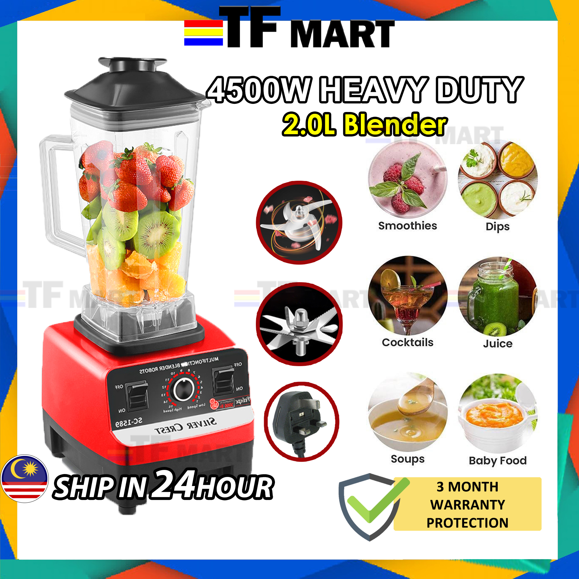 Tfmart W Heavy Duty L Jug Blender Blender Pengisar Tugas Berat