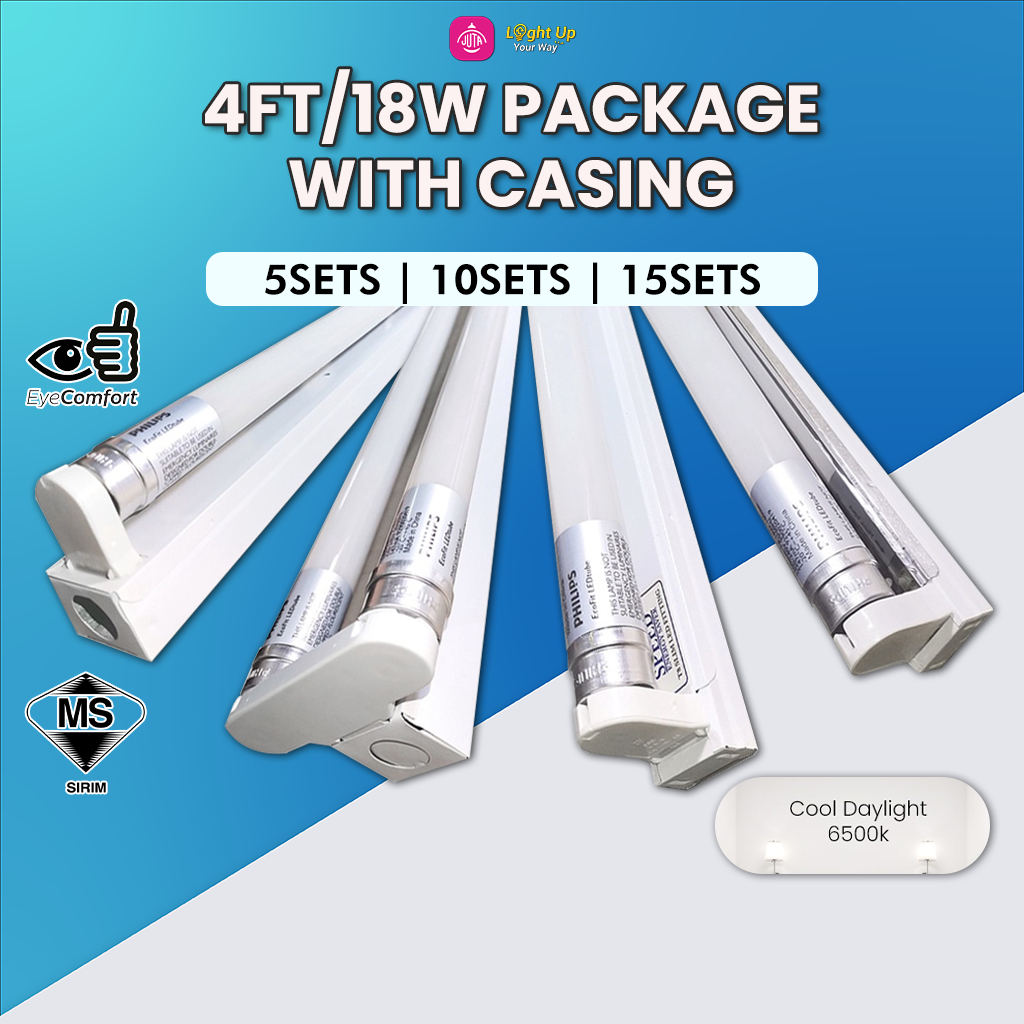 Philips 4ft 18w Ecofit T8 Glass LED Tube PACKAGE Lampu Panjang Lampu