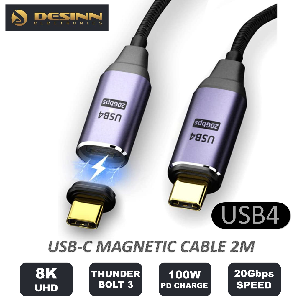 USB4 Magnetic Cable 20Gbps Type C Male With 100W Charging And 8K 60Hz