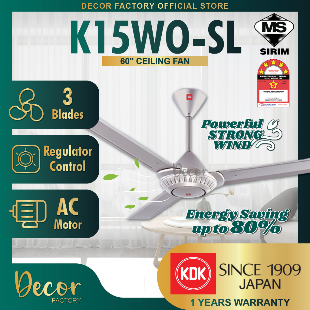 KDK Fan KDK K15WOSL K15WO SL 60 3 Blades 5 Speed Decorative Fan