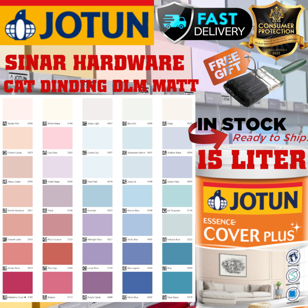 SINAR JOTUN 15 LITER COVER PLUS MATT INTERIOR WALL PAINT CAT DINDING