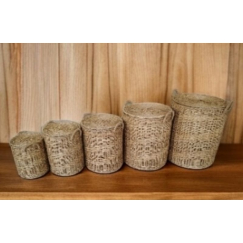 Round Rattan Laundry Basket With Cover Bakul Dobi Rotan Jenis Bulat