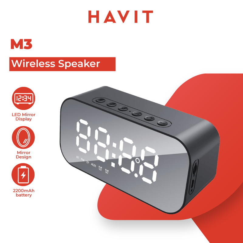 Havit M Bluetooth Speaker Alarm Clock Radio Mirror Design Wireless