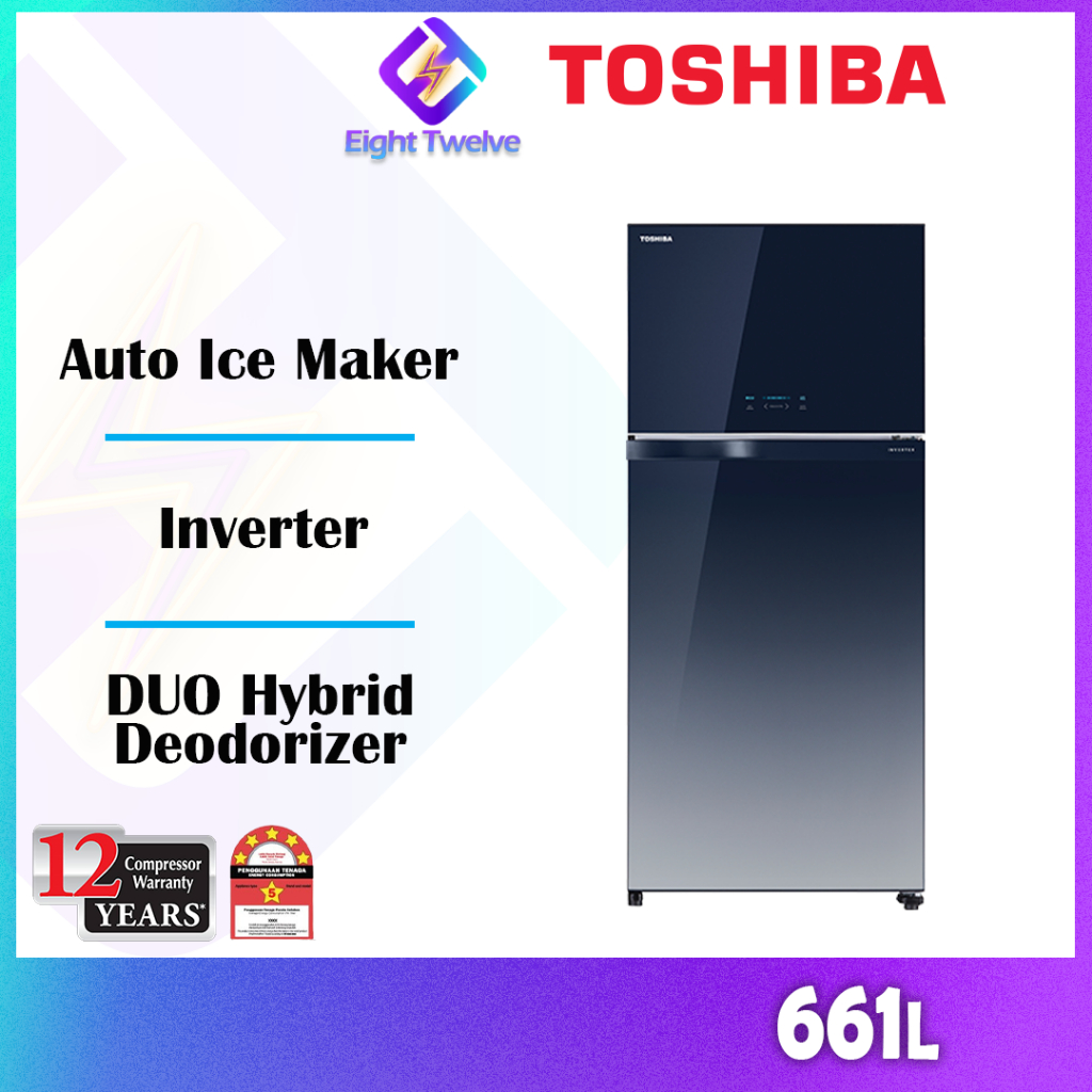 Toshiba 661L 2 Door Duo Hybrid Inverter Refrigerator Peti Sejuk GR