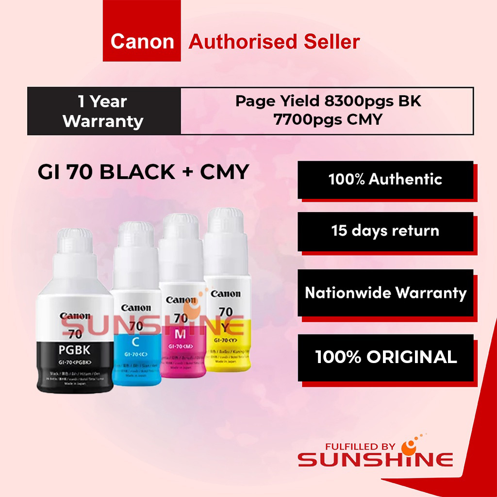 CANON GI 70 Ink Bottle Black Cyan Magenta Yellow Shopee Malaysia