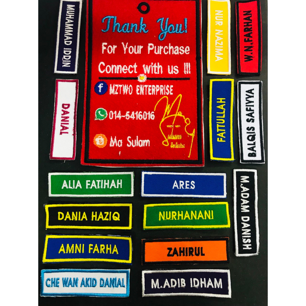 NAME TAG SULAM EMBROIDERY NAME TANDA NAMA SULAM Nametag Sekolah