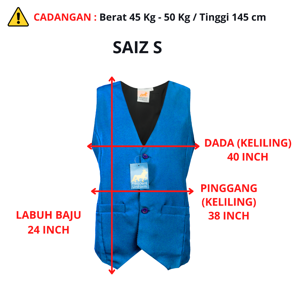 Pv Vest Royal Blue Pengawas Ready Stock Vest Sekolah Rendah