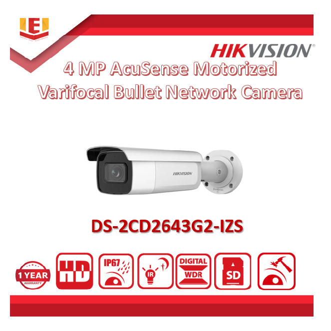 HIKVISION DS 2CD2643G2 IZS 4MP ACU Sense Motorized VARI Focal Bullet