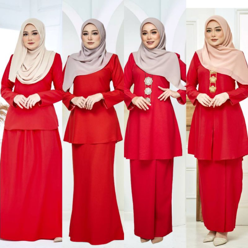 Size Xs Xl Tema Sedondon Merah Hot Red Red Chili Kurung Moden