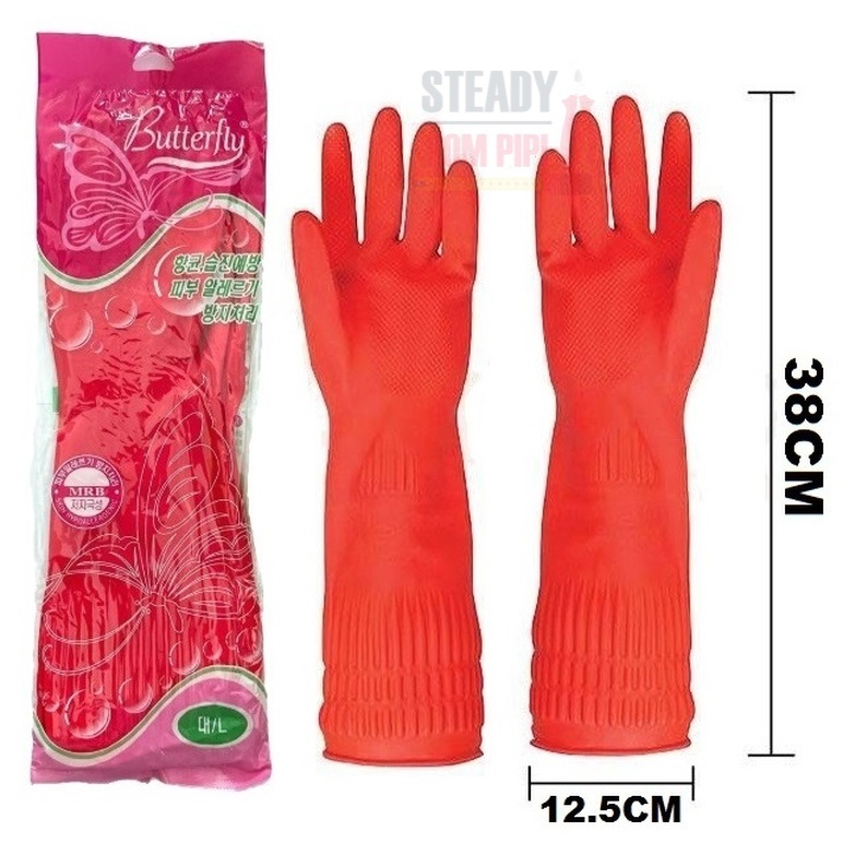 RED GLOVE EXTRA LONG LATEX RUBBER GLOVE HOUSEHOLD GLOVE KOREA GLOVE