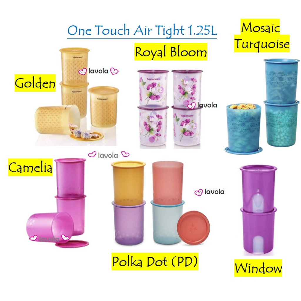 Tupperware Flora One Touch OT 1 Pc Camelia Blossom Royal Polka Dot