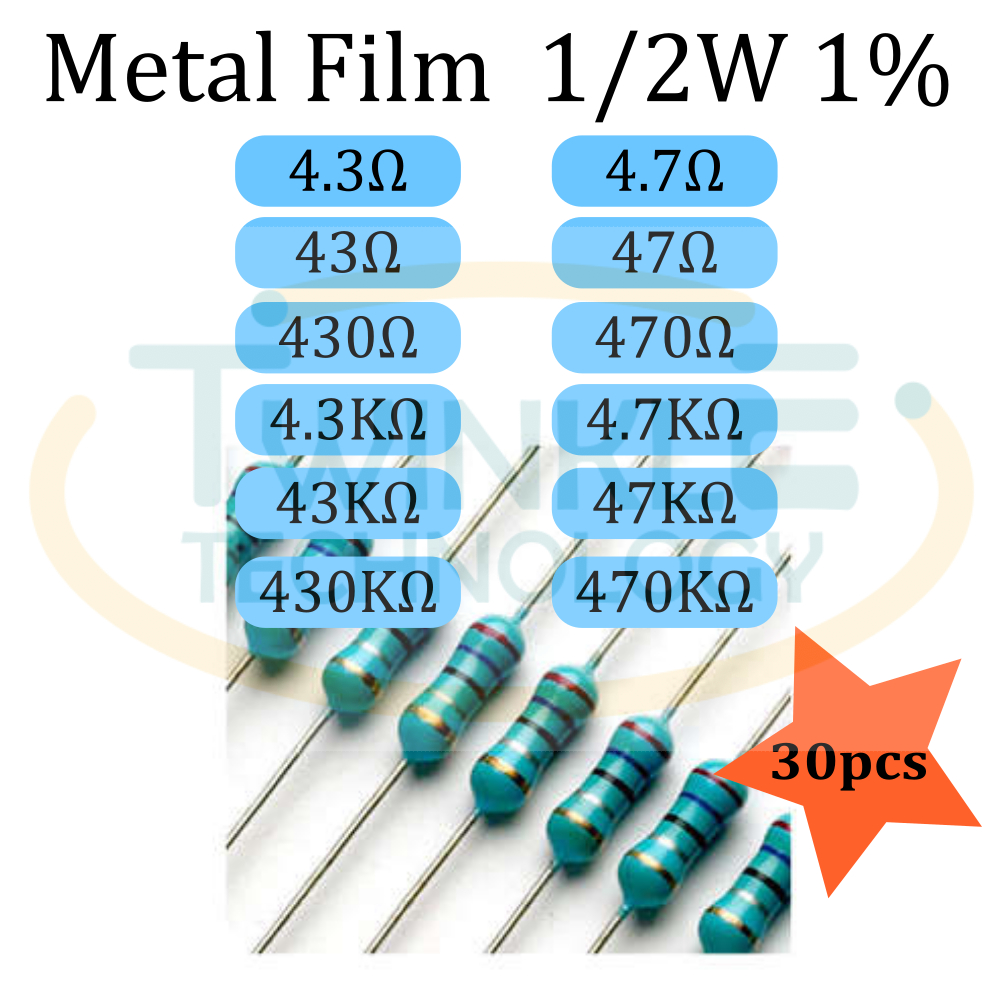 Resistor 0 5W Metal Film 4 3 4 7 43 47 430 470 4 3K 4 7K 43K 47K