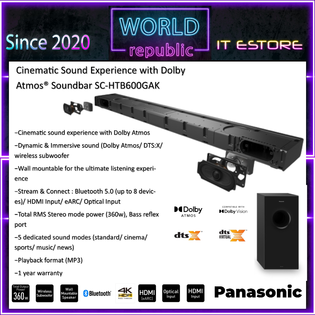 PANASONIC SC HTB600 Wireless Subwoofer Soundbar Home Audio Speaker Home