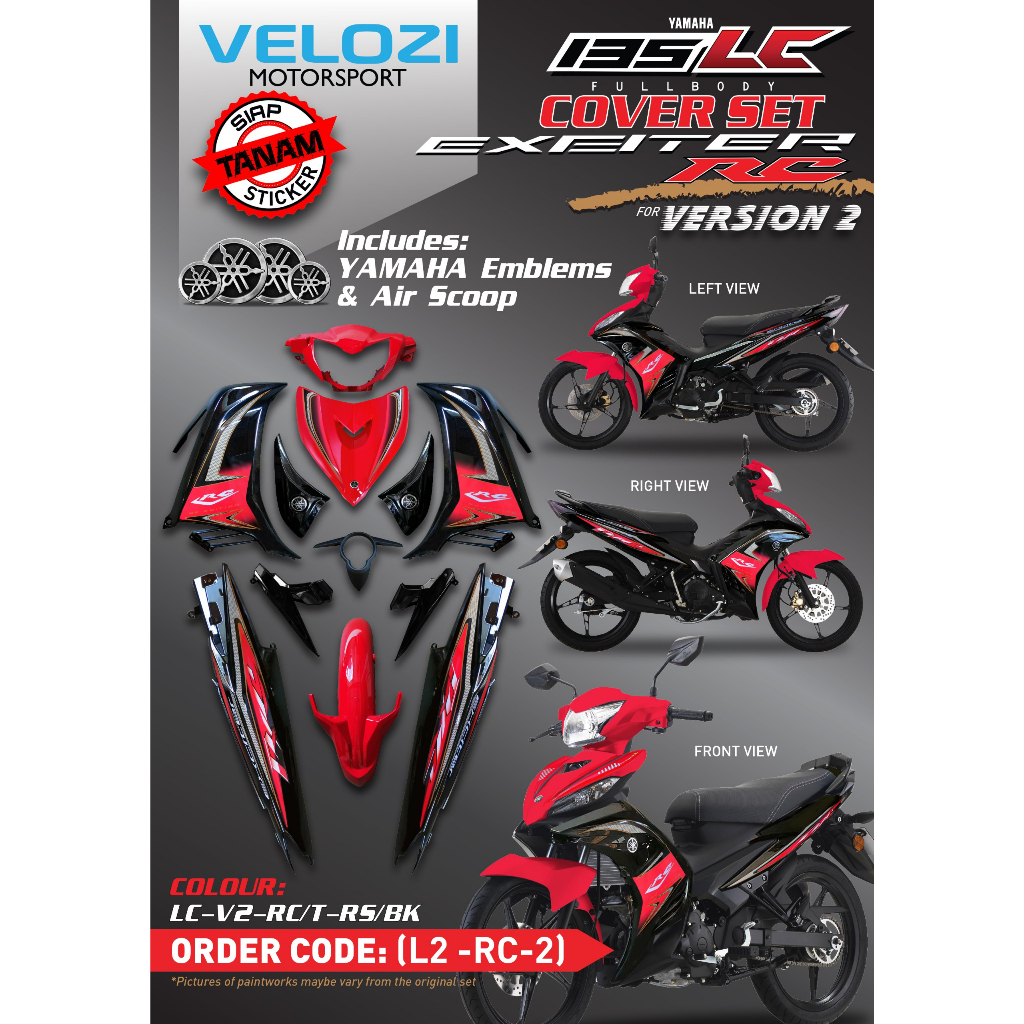 COVERSET YAMAHA LC LC135 V2 EXCITER RC RED BLACK MERAH HITAM L2 RC 2