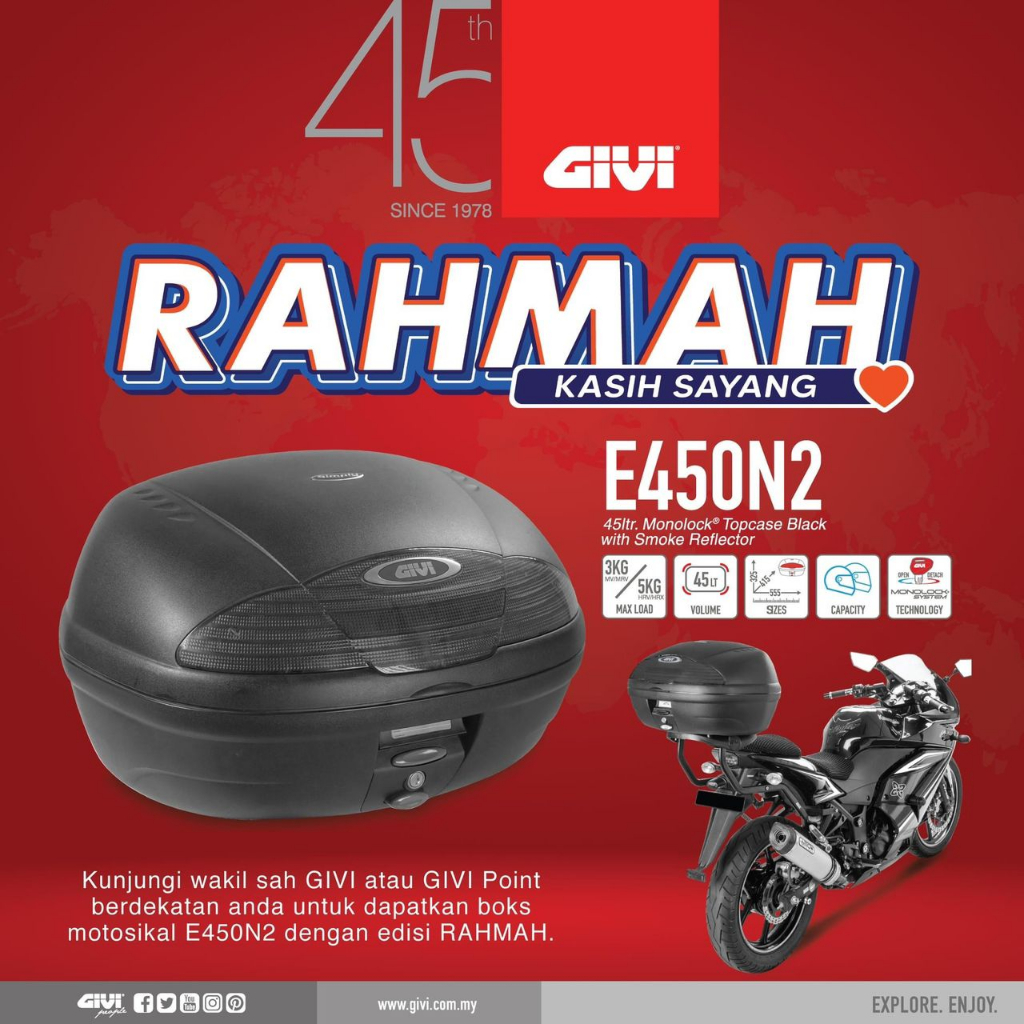 Givi Box L E N Monolock Topcase Black With Smoke Reflector