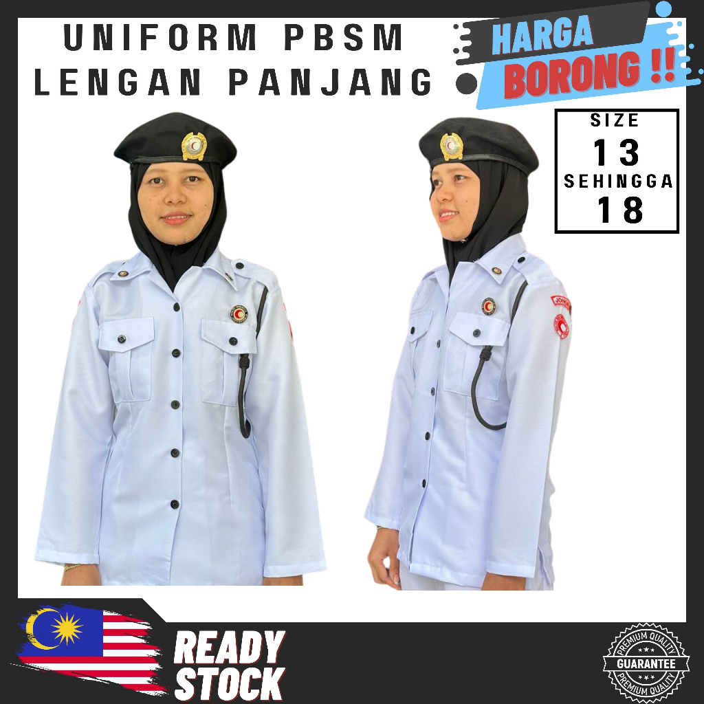 KEMEJA PBSM PUTIH LENGAN PANJANGI BAJU UNIFORM PERSATUAN BULAN SABIT