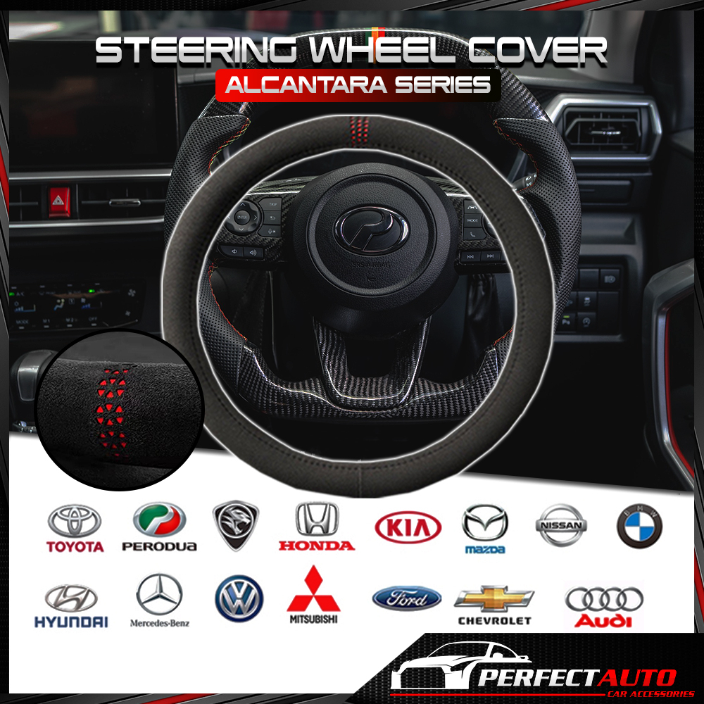 Premium Alcantara Carbon Fiber Leather Steering Wheel Stereng Cover