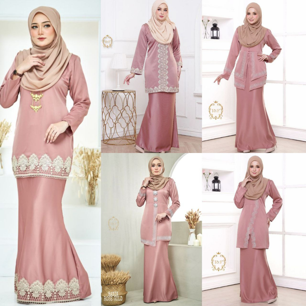 Xs Xl Rosegold Kurung Payung Lace Modern Manik Plus Size Nikah