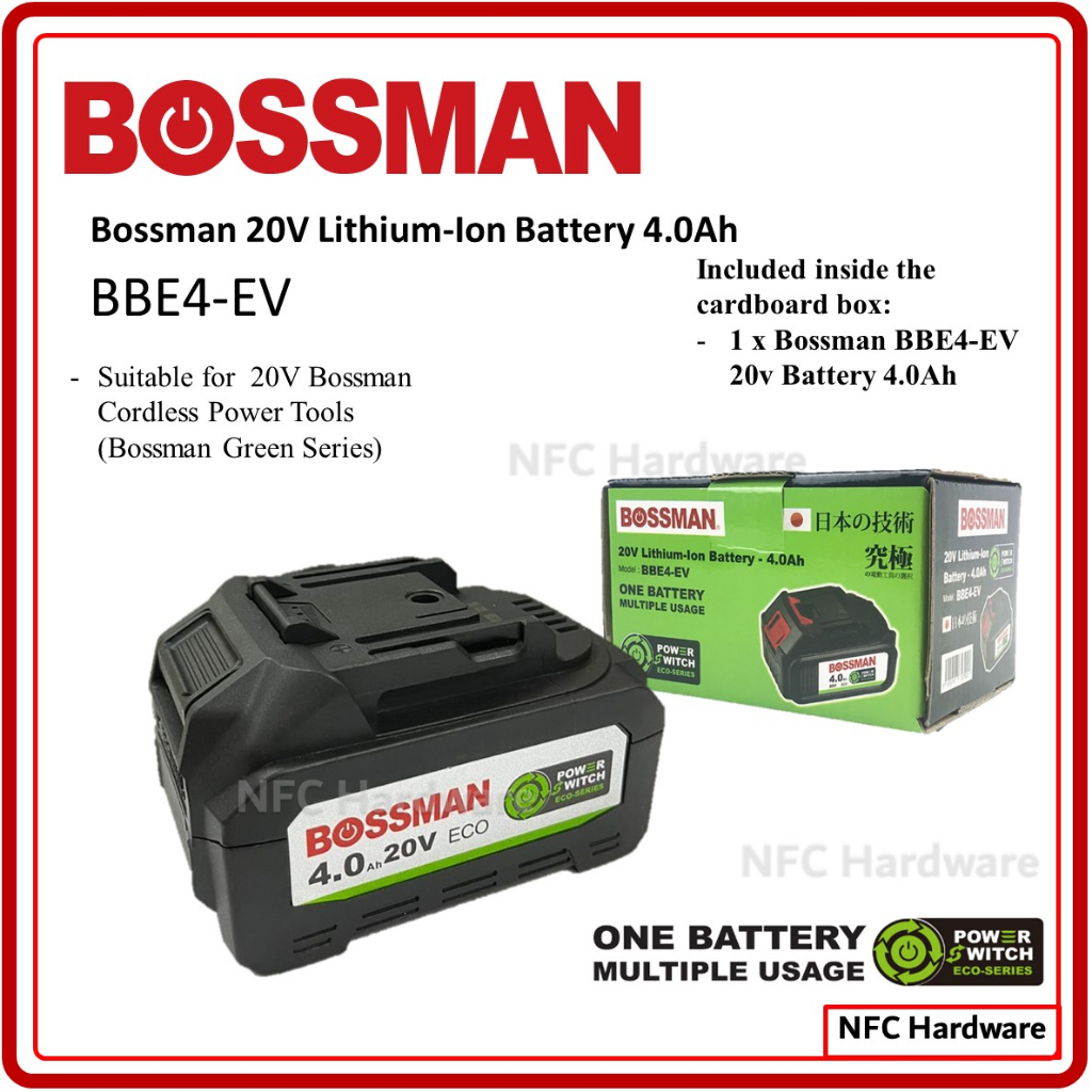 BOSSMAN BBE4 EV 20V Lithium Ion Battery 4 0Ah Shopee Malaysia