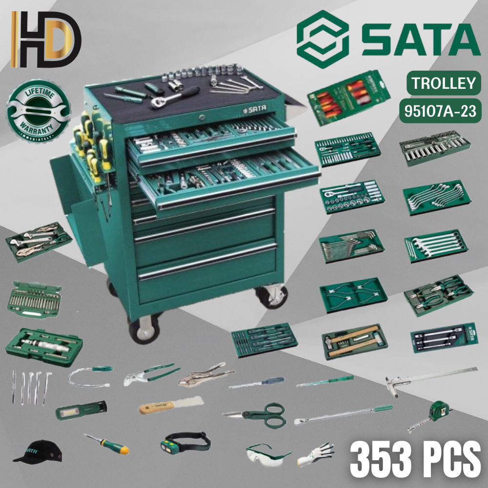 SATA 95107P 23 353PCS 7 Drawer Tools Trolley Set W LIFETIME WARRANTY