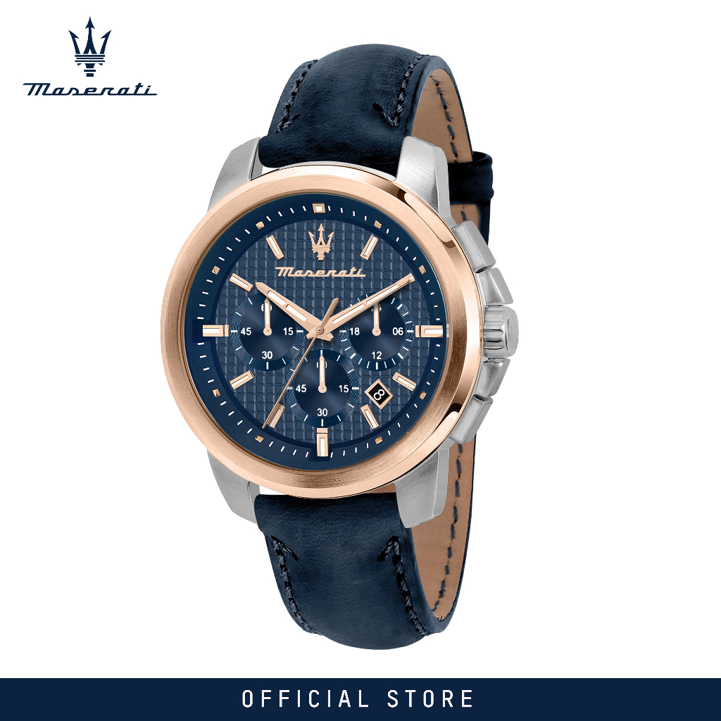 Years Warranty Maserati Successo Mm Case Blue Leather Strap Men S