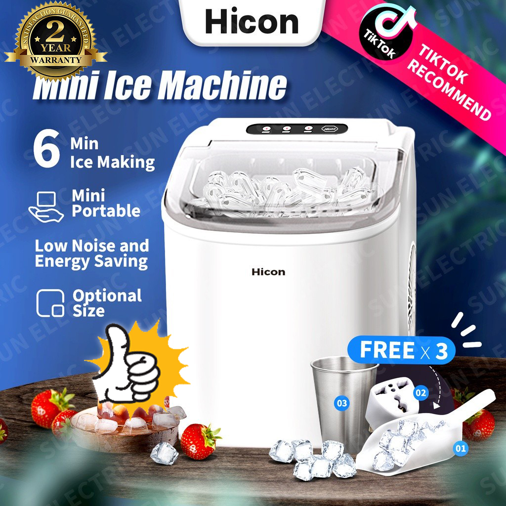 Hicon Mesin Ais Batu Pembuat Ais Automatic Smart Ice Cube Maker