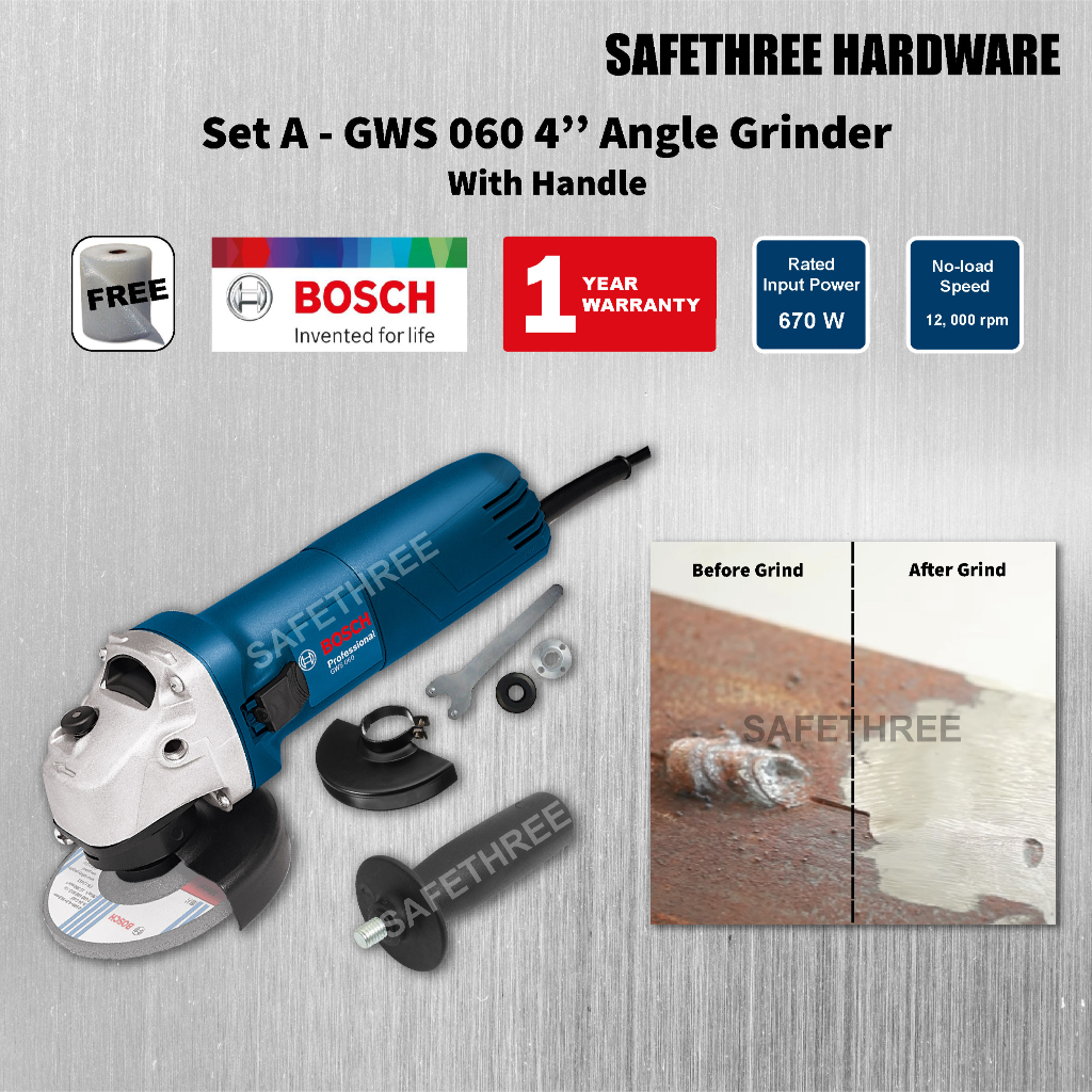 Bosch Gws Angle Grinder W Foc Cutting Sand Grinding Disc