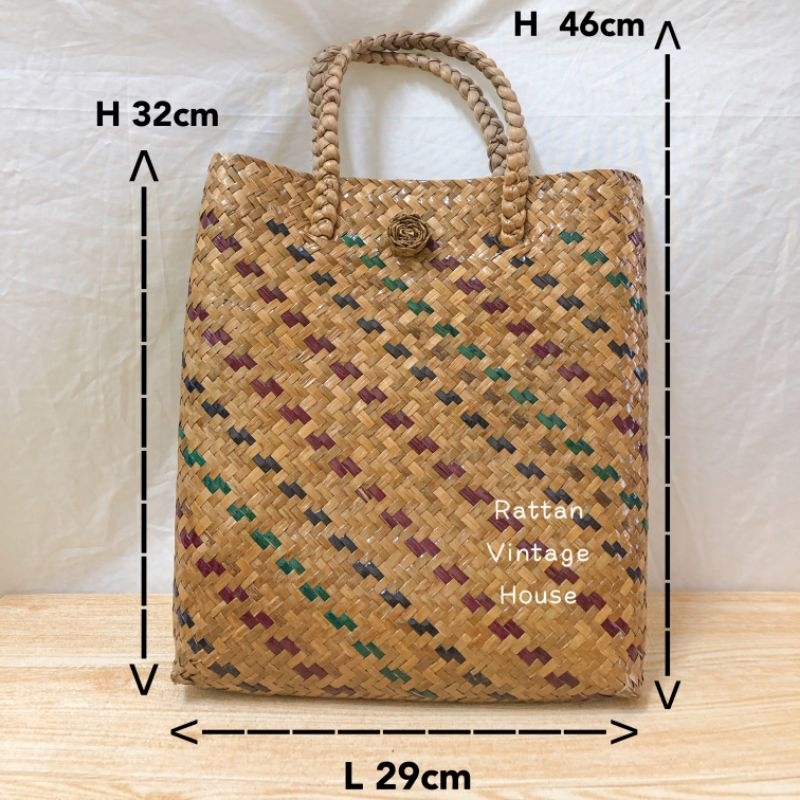 Rattanvintage Beg Anyaman Mengkuang Anyaman Tote Bag Hand Craft