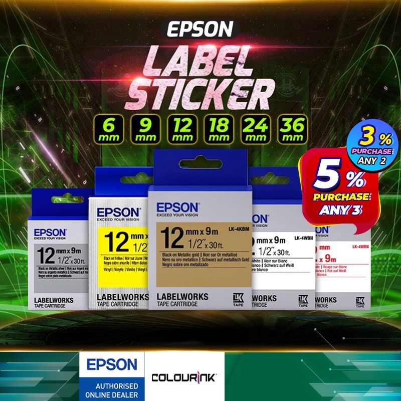 Epson Original LK Label Tape Sticker 9 Meter Long 2WBN 3WBN 3YBP 4WBN