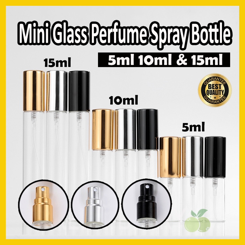 PREMIUM 5ml 10ml 15ml Chrome Cap Perfume Spray Glass Bottle Round