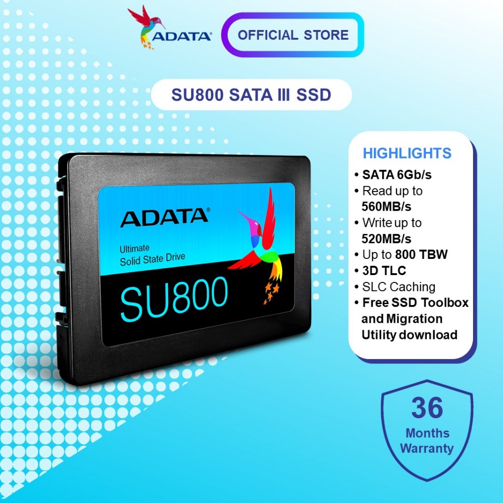 ADATA SU800 3D NAND SATA III SSD 2 5 256GB 512GB 1TB Shopee Malaysia