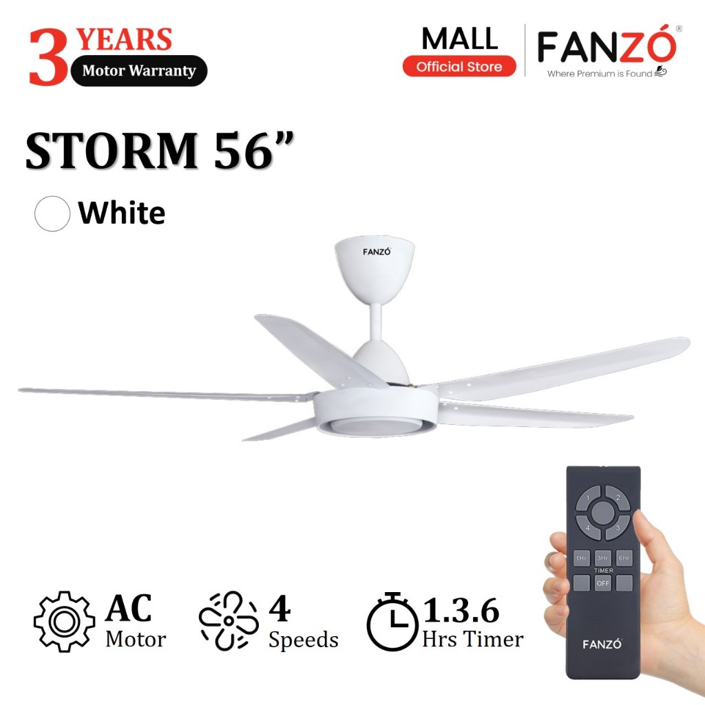 FANZÓ STORM 5 Steel Blades AC Motor Ceiling Fan With 4 Speeds Remote