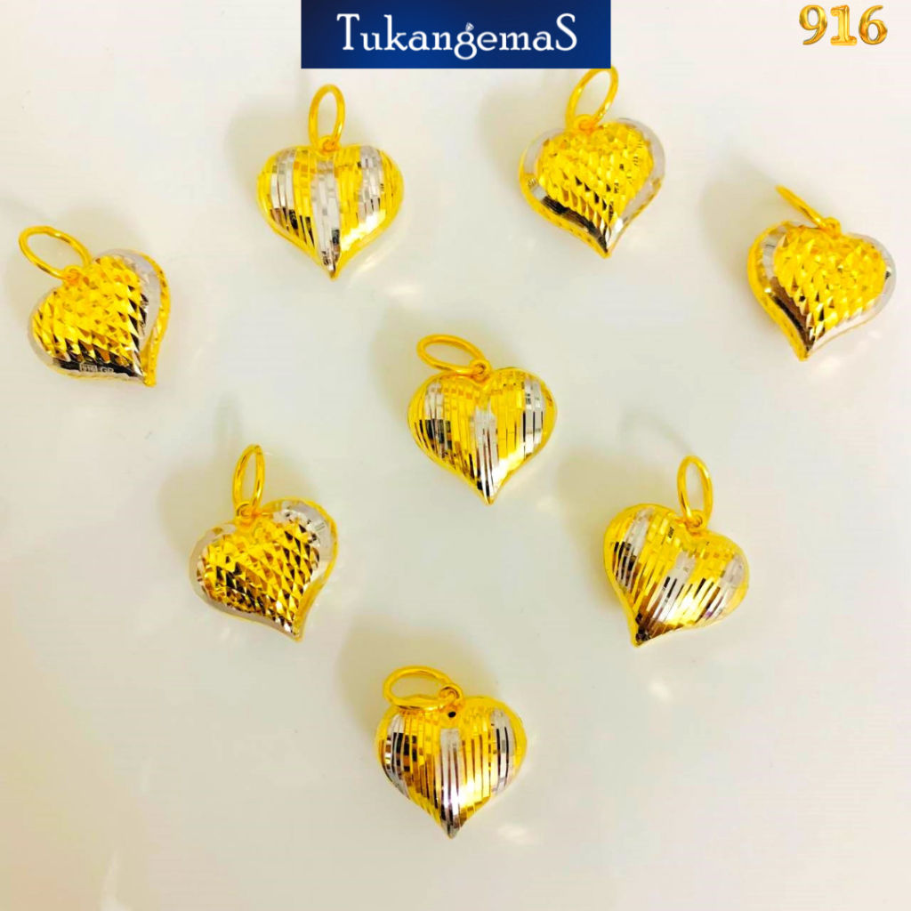 TukangemaS Loket Emas 916 Pendants 22k Love Pahat Gemuk Licin Besar