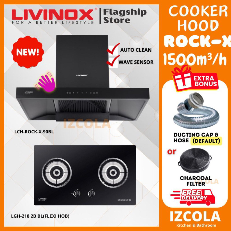 AUTHORISED DEALER LIVINOX LCH ROCK X 90BL 1500m³ hr COOKER HOOD SET