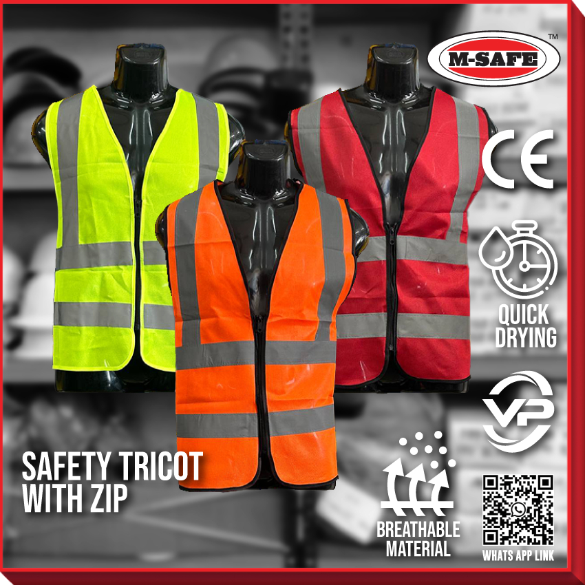 M SAFE SAFETY VEST WITH ZIP AND REFLECTIVE TAPE SAFETY TRICOT ORANGE