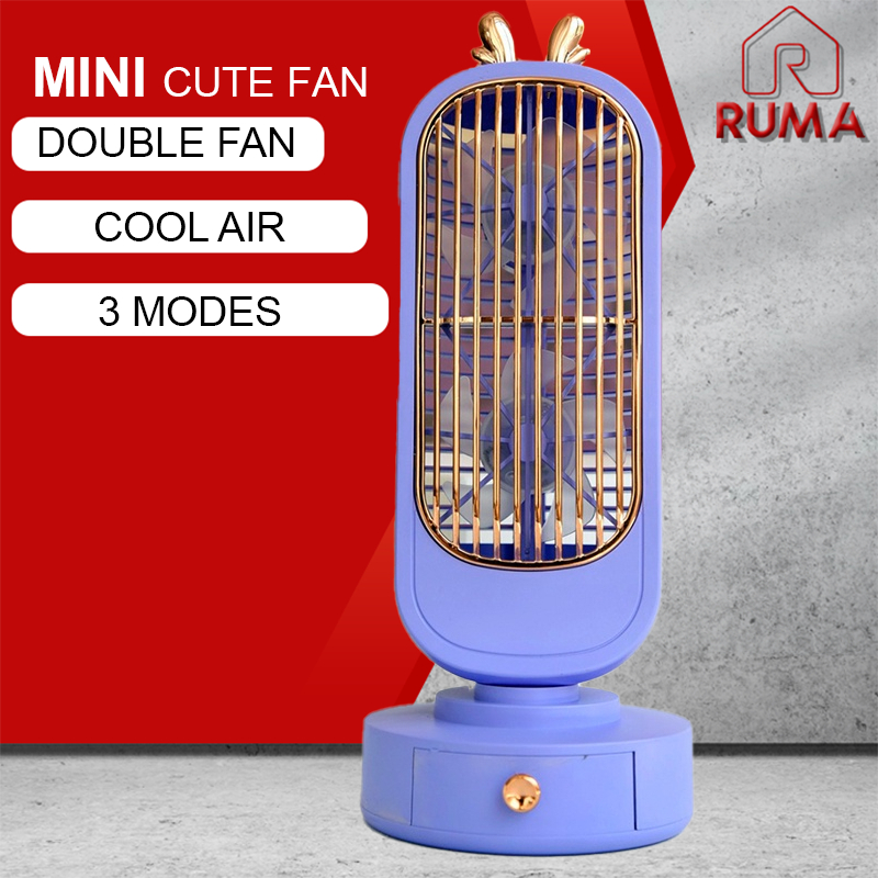 2023NEW Double Fan Kipas Mini Deer Cooling Handy Desk Home Office Table