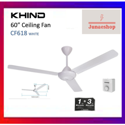 Khind 60 Ceiling Fan CF618 White Black 3 Year Warranty Kipas