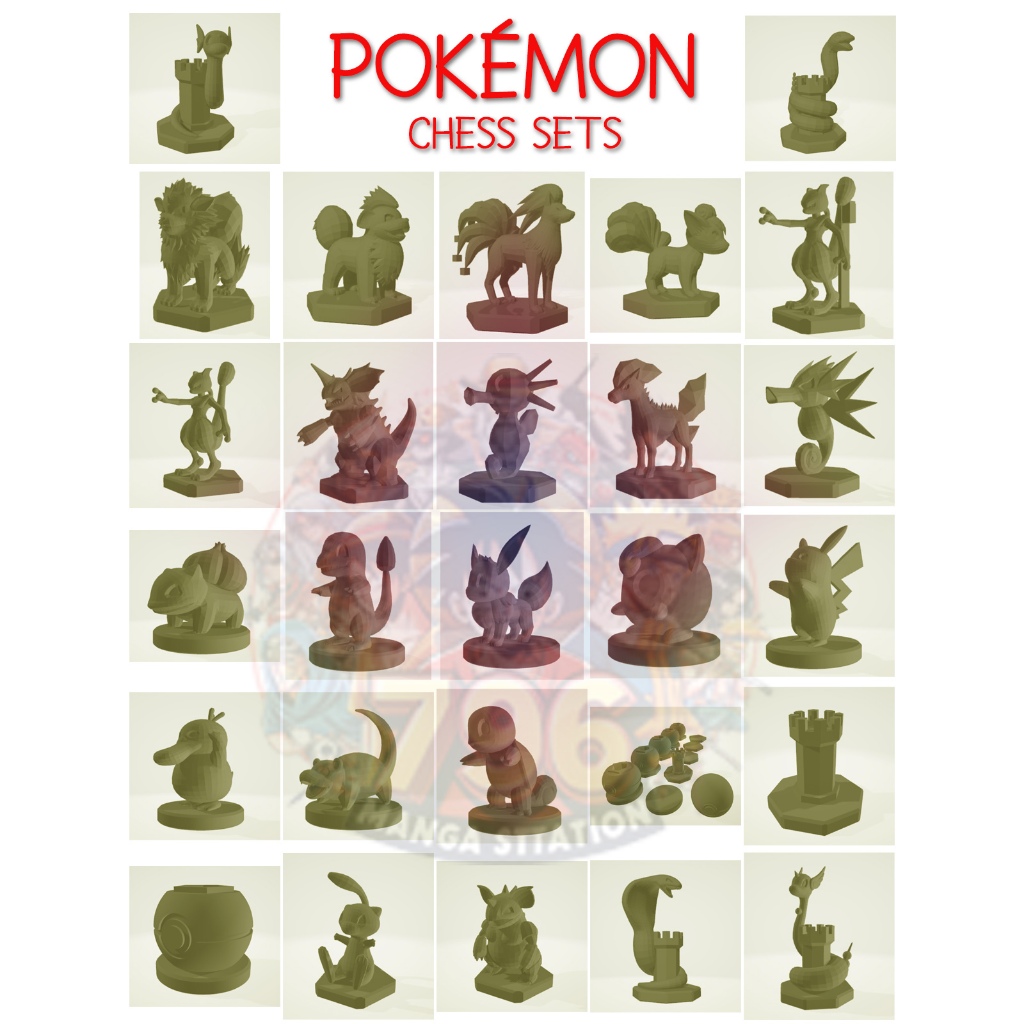 Pokemon Pokémon chess sets 3D STL File PLA ABS Filament and Resin