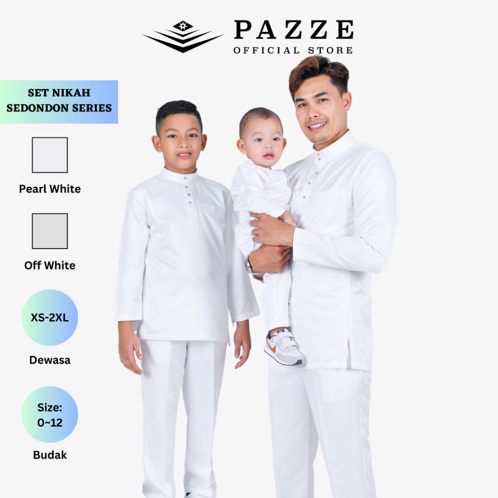 SET NIKAH Pearl White Off White Ready Stok Baju Melayu Slim Fit Set