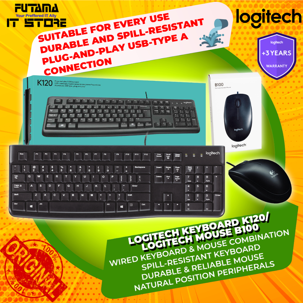 Logitech K120 USB Wired Keyboard B100 Logitech Wired Mouse Shopee