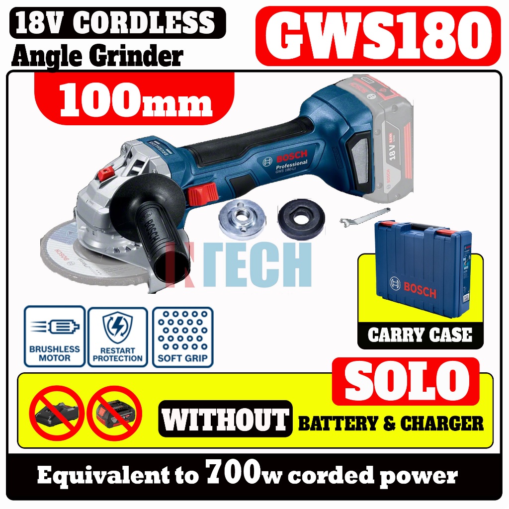 BOSCH GWS180 LI SOLO 18V CORDLESS ANGLE GRINDER WITHOUT BATTERY