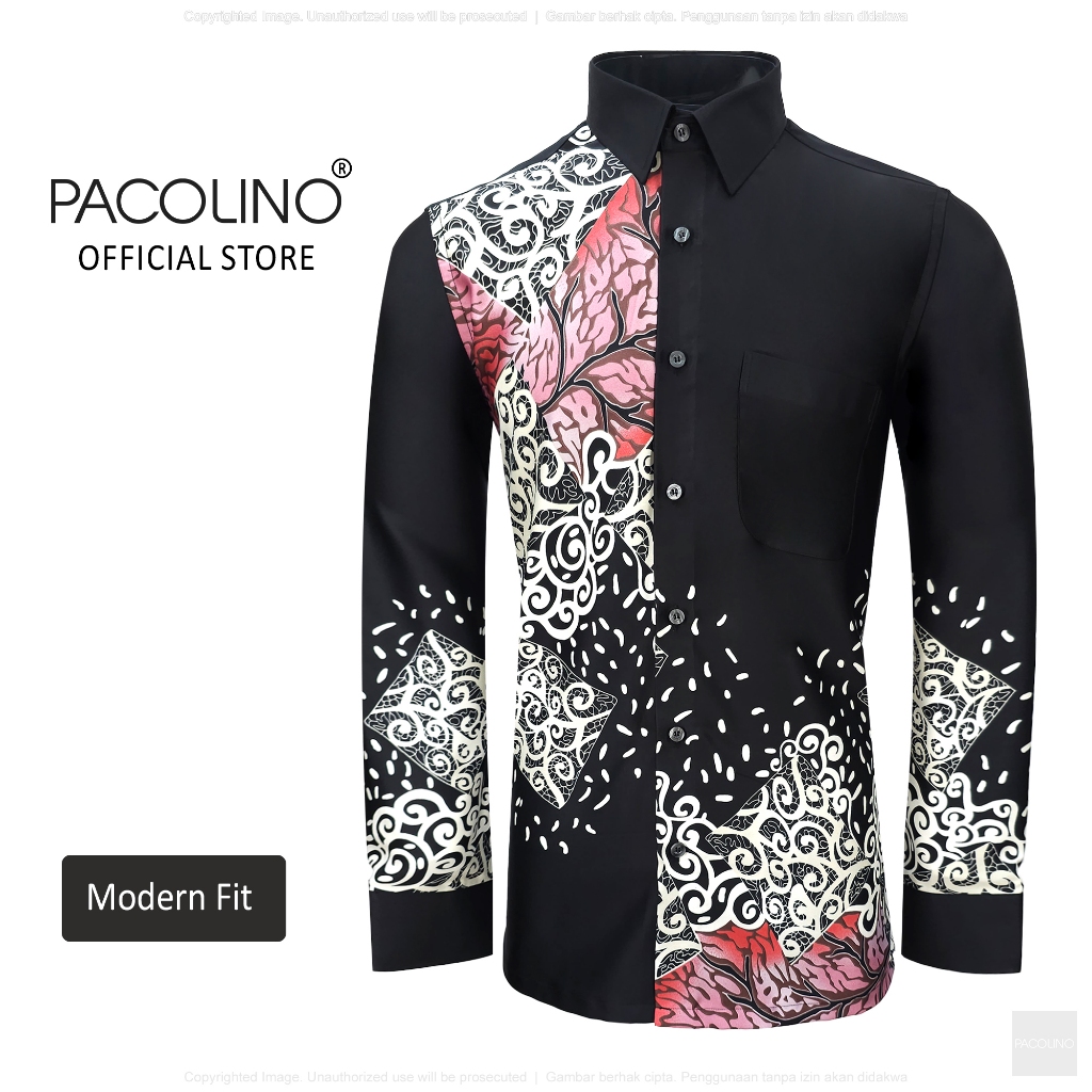 Pacolino Malaysia Men Batik Long Sleeve Modern Fit Black Colour 22623