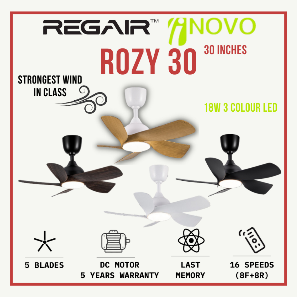 Regair Inovo Rozy 30 Ceiling Fan Led Light Remote Control Kipas Siling