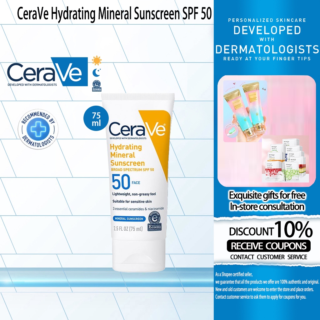 CeraVe Hydrating Mineral Sunscreen Face Lotion With Broad Spectrum SPF